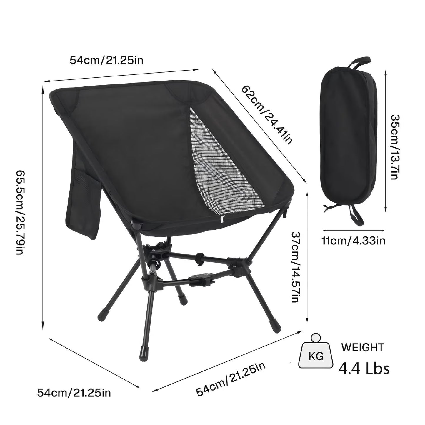 Folding Camping Chair, Portable Backpacking Chair with Carry Bag, Lightweight Hiking Chair for Outdoor Camp, Travel, Beach, Picnic, Black