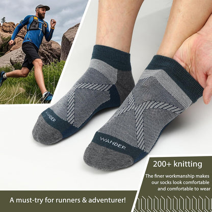 Merino Wool Running Ankle Socks Breathable Thin Lightweight Anti-Blister Athletic Socks 3 Pairs Moisture Wicking