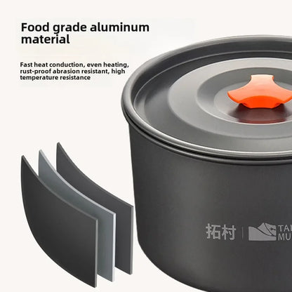 Camping Cookware Set Outdoor Cooking Ultralight Aluminum Pot Kettle Cookware Set Portable Travel Tableware Set with Storage Bag